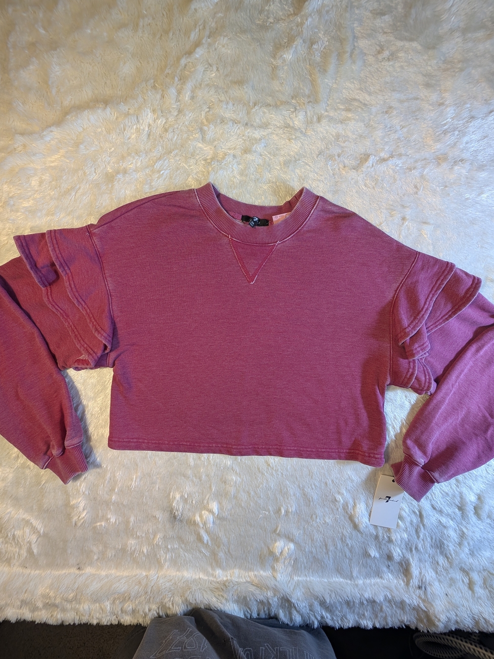 7 For All Mankind Raspberry Cropped Ruffle-Sleeve Swtsht 2 Available 1 X sm/1 M